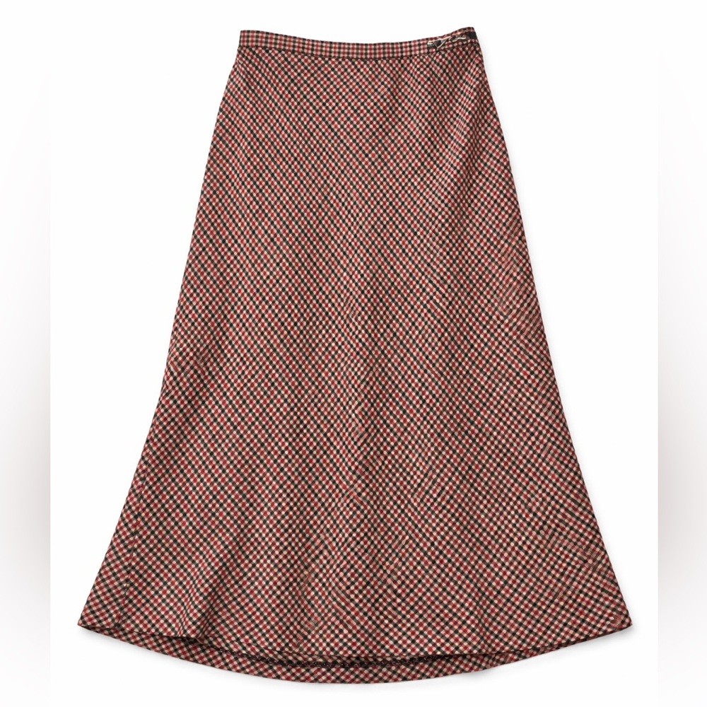 Sag Harbor Vintage Micro Check Plaid A-Line Midi Skirt Red Black Cream Size 10